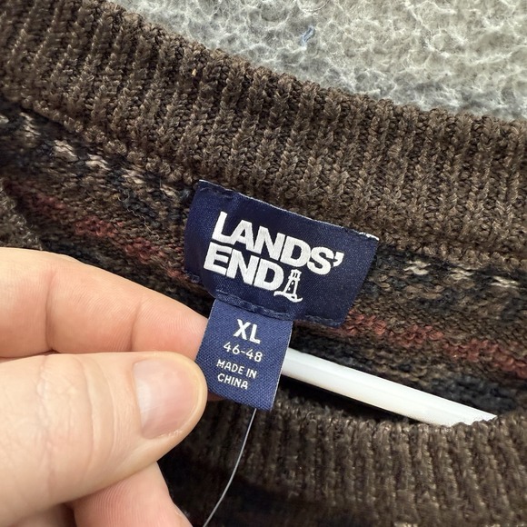 Lands End Sweater Adult XL Multicolor Fair Isle Knit Crewneck Grandpa Old Money - Picture 7 of 13